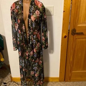Rose Floral Sheer Swimsuit Open Long Cover Up Size S?